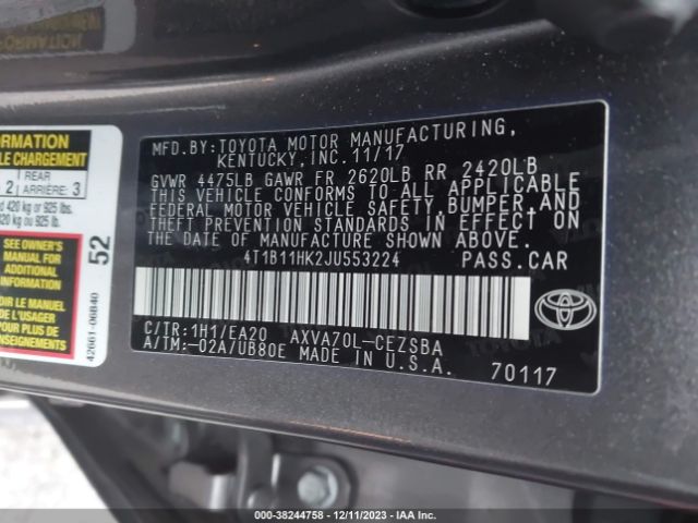 Photo 8 VIN: 4T1B11HK2JU553224 - TOYOTA CAMRY 