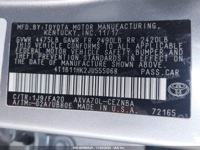 Photo 8 VIN: 4T1B11HK2JU555068 - TOYOTA CAMRY 