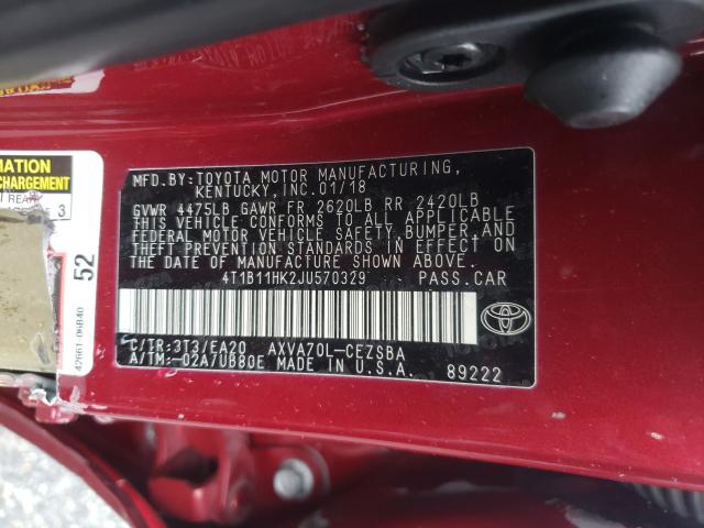 Photo 9 VIN: 4T1B11HK2JU570329 - TOYOTA CAMRY L 