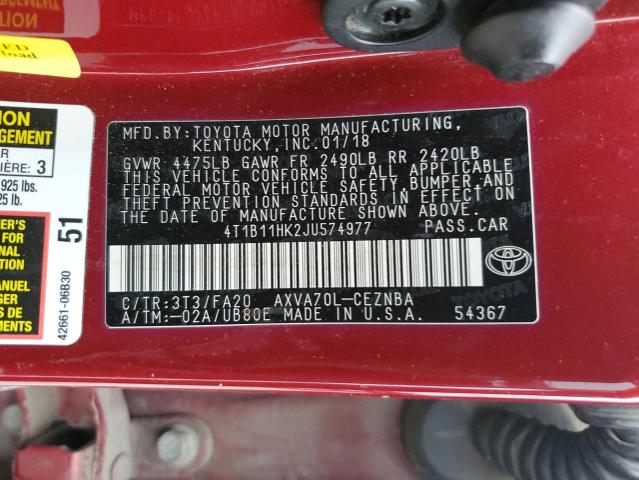 Photo 11 VIN: 4T1B11HK2JU574977 - TOYOTA CAMRY 