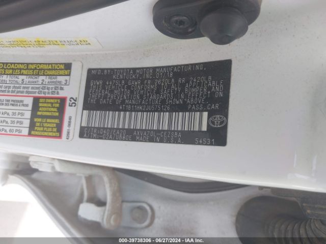 Photo 8 VIN: 4T1B11HK2JU575126 - TOYOTA CAMRY 