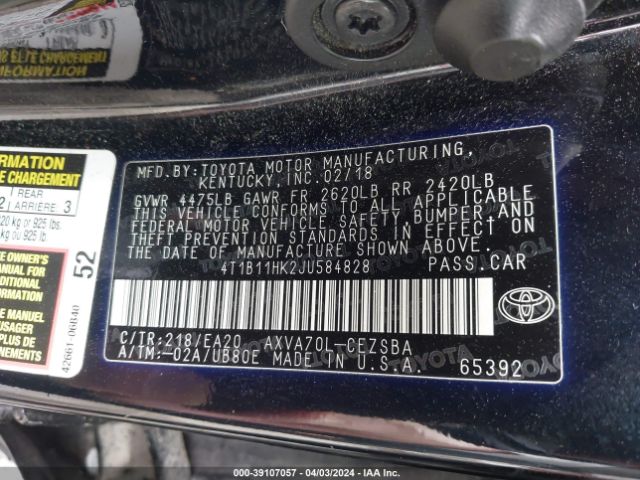 Photo 8 VIN: 4T1B11HK2JU584828 - TOYOTA CAMRY 