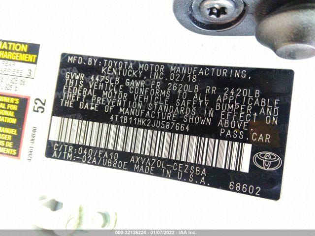 Photo 8 VIN: 4T1B11HK2JU587664 - TOYOTA CAMRY 