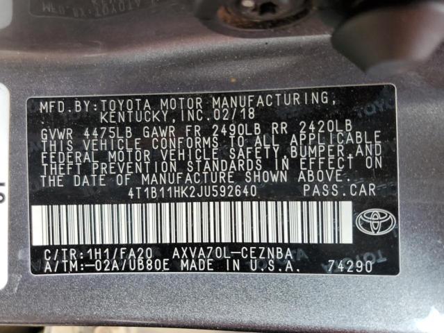 Photo 11 VIN: 4T1B11HK2JU592640 - TOYOTA CAMRY L 