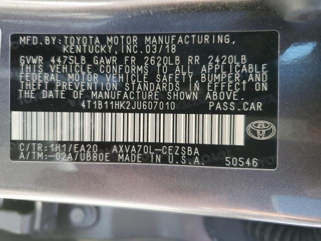 Photo 12 VIN: 4T1B11HK2JU607010 - TOYOTA CAMRY L 