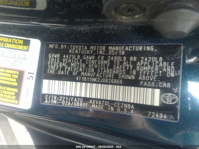 Photo 8 VIN: 4T1B11HK2JU626866 - TOYOTA CAMRY 