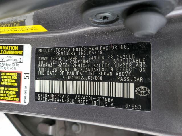 Photo 11 VIN: 4T1B11HK2JU637690 - TOYOTA CAMRY L 