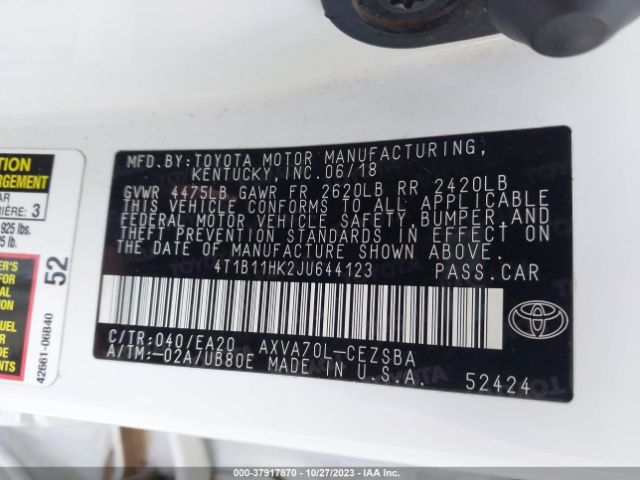 Photo 8 VIN: 4T1B11HK2JU644123 - TOYOTA CAMRY 