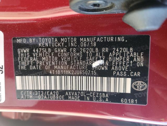 Photo 12 VIN: 4T1B11HK2JU650715 - TOYOTA CAMRY 