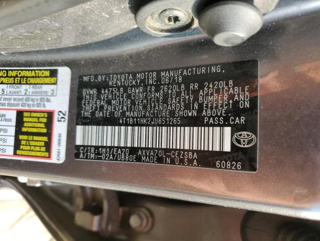 Photo 11 VIN: 4T1B11HK2JU651265 - TOYOTA CAMRY L 