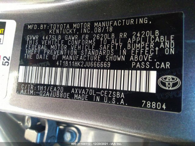 Photo 8 VIN: 4T1B11HK2JU666669 - TOYOTA CAMRY 