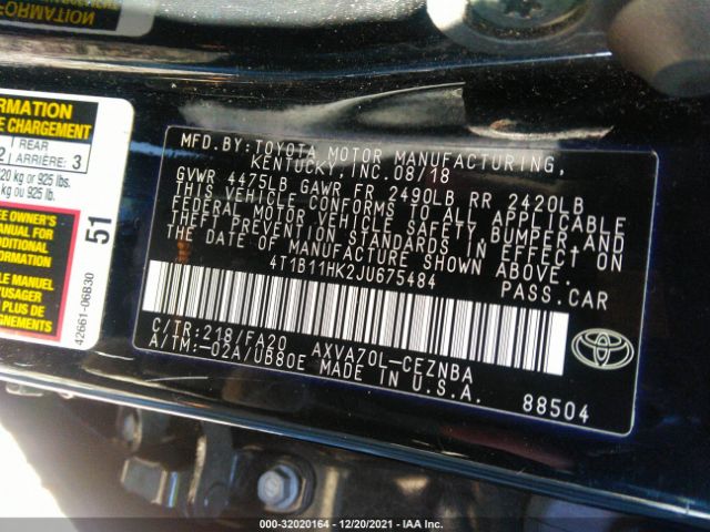 Photo 8 VIN: 4T1B11HK2JU675484 - TOYOTA CAMRY 