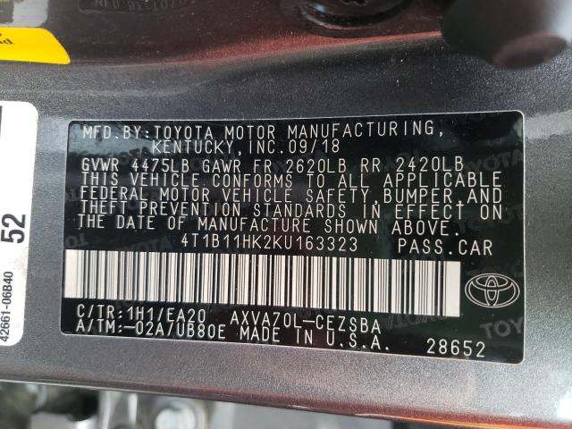 Photo 9 VIN: 4T1B11HK2KU163323 - TOYOTA CAMRY L 