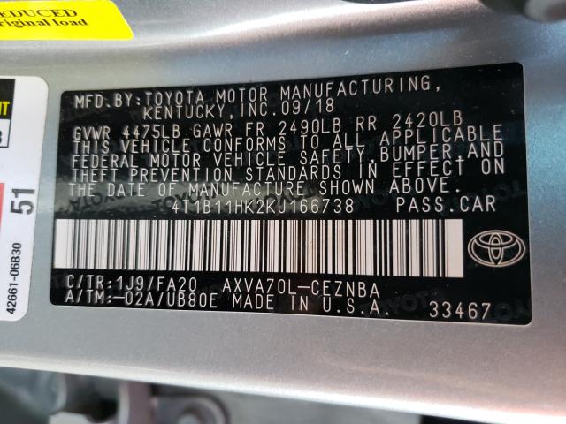 Photo 9 VIN: 4T1B11HK2KU166738 - TOYOTA CAMRY L 