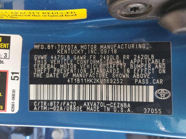 Photo 11 VIN: 4T1B11HK2KU169252 - TOYOTA CAMRY 