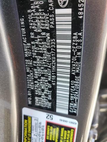 Photo 11 VIN: 4T1B11HK2KU177335 - TOYOTA CAMRY L 