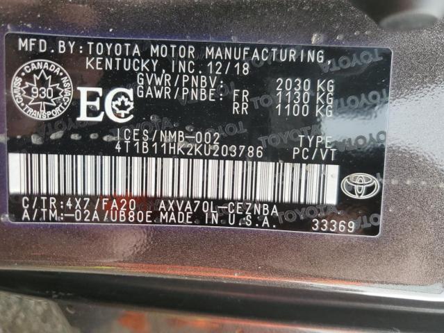 Photo 12 VIN: 4T1B11HK2KU203786 - TOYOTA CAMRY 