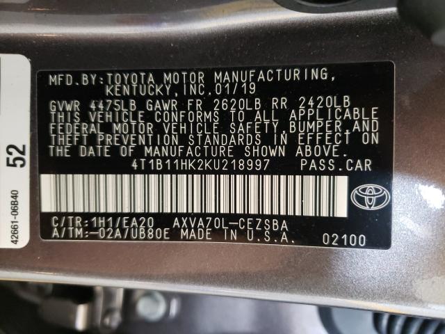 Photo 9 VIN: 4T1B11HK2KU218997 - TOYOTA CAMRY L 