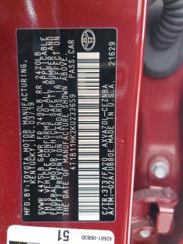 Photo 12 VIN: 4T1B11HK2KU233659 - TOYOTA CAMRY L 