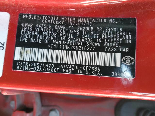 Photo 11 VIN: 4T1B11HK2KU246377 - TOYOTA CAMRY 