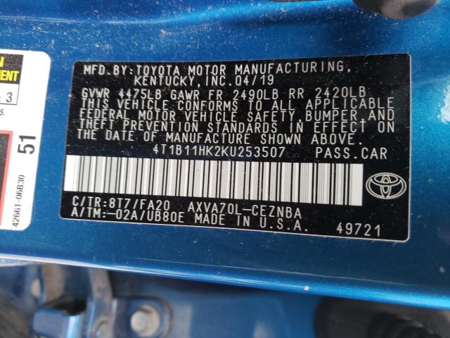 Photo 9 VIN: 4T1B11HK2KU253507 - TOYOTA CAMRY L 