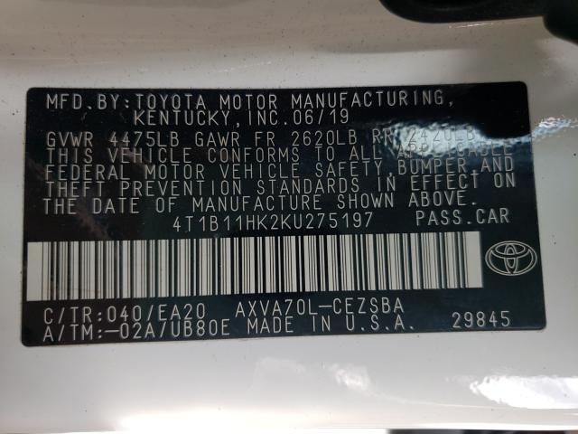 Photo 9 VIN: 4T1B11HK2KU275197 - TOYOTA CAMRY L 