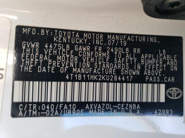 Photo 11 VIN: 4T1B11HK2KU284417 - TOYOTA CAMRY 