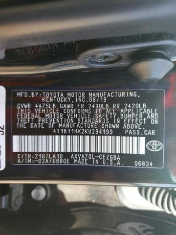 Photo 11 VIN: 4T1B11HK2KU294199 - TOYOTA CAMRY L 