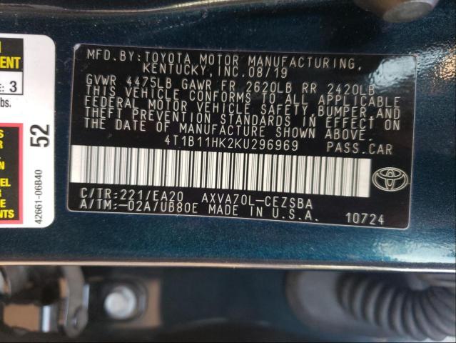 Photo 9 VIN: 4T1B11HK2KU296969 - TOYOTA CAMRY L 