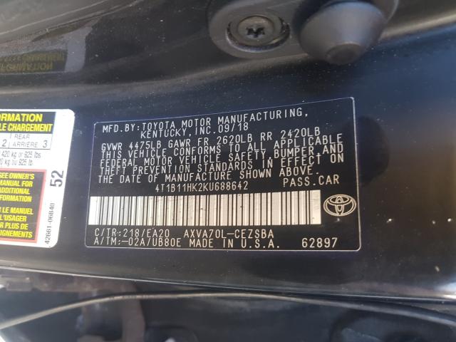 Photo 9 VIN: 4T1B11HK2KU688642 - TOYOTA CAMRY L 