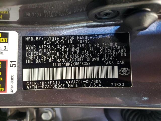 Photo 11 VIN: 4T1B11HK2KU696353 - TOYOTA CAMRY L 