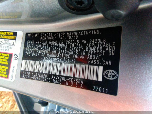 Photo 8 VIN: 4T1B11HK2KU701082 - TOYOTA CAMRY 