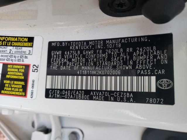 Photo 9 VIN: 4T1B11HK2KU702006 - TOYOTA CAMRY SE A 