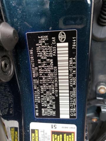 Photo 11 VIN: 4T1B11HK2KU702328 - TOYOTA CAMRY 