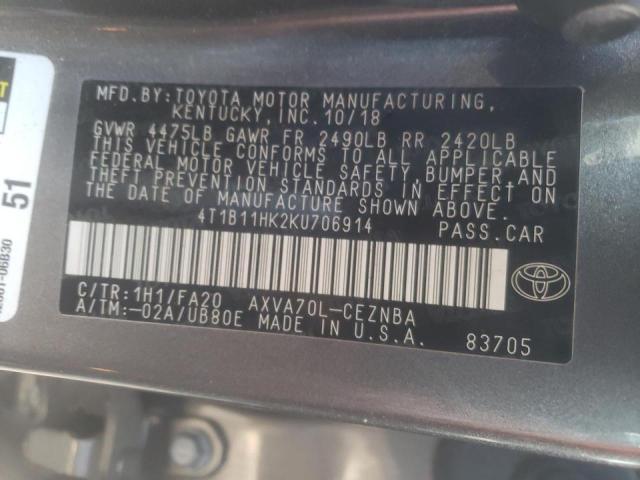 Photo 9 VIN: 4T1B11HK2KU706914 - TOYOTA CAMRY 