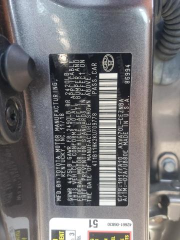 Photo 11 VIN: 4T1B11HK2KU709778 - TOYOTA CAMRY L 