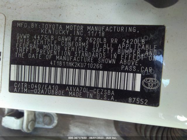 Photo 8 VIN: 4T1B11HK2KU710266 - TOYOTA CAMRY 