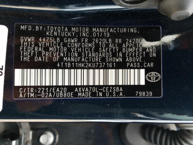 Photo 9 VIN: 4T1B11HK2KU737161 - TOYOTA CAMRY SE 