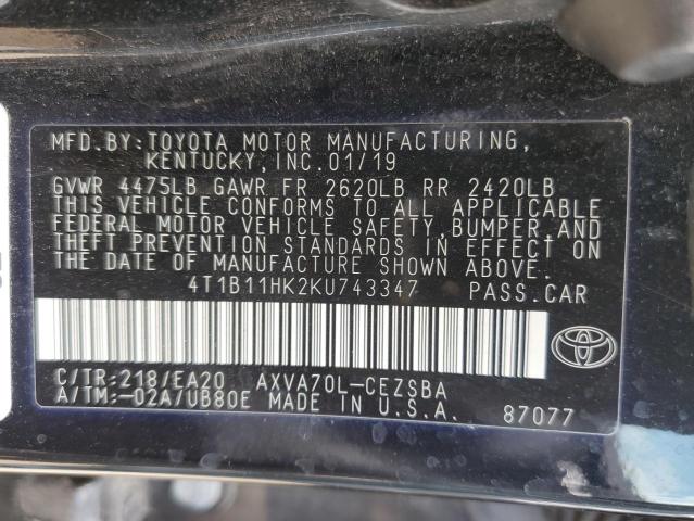 Photo 11 VIN: 4T1B11HK2KU743347 - TOYOTA CAMRY L 