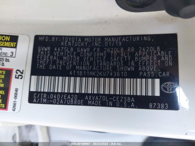 Photo 8 VIN: 4T1B11HK2KU743610 - TOYOTA CAMRY 