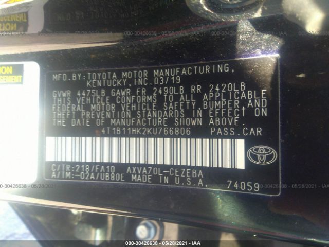 Photo 8 VIN: 4T1B11HK2KU766806 - TOYOTA CAMRY 