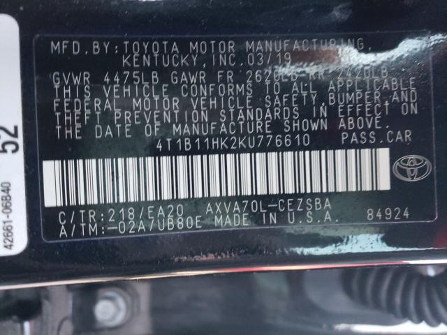 Photo 9 VIN: 4T1B11HK2KU776610 - TOYOTA CAMRY 