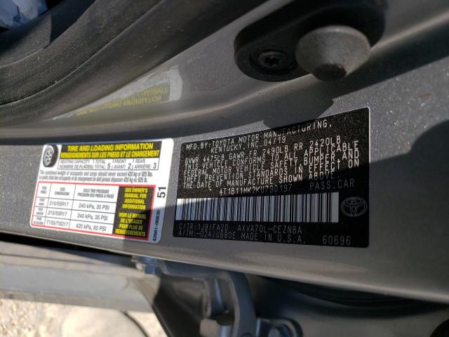 Photo 9 VIN: 4T1B11HK2KU790197 - TOYOTA CAMRY L 