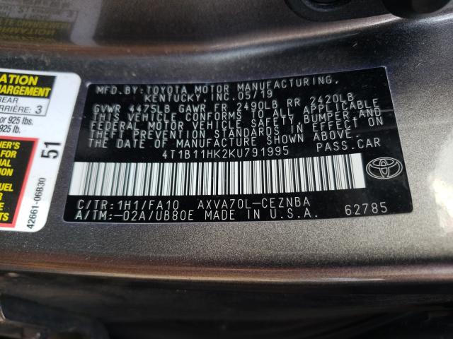 Photo 9 VIN: 4T1B11HK2KU791995 - TOYOTA CAMRY 