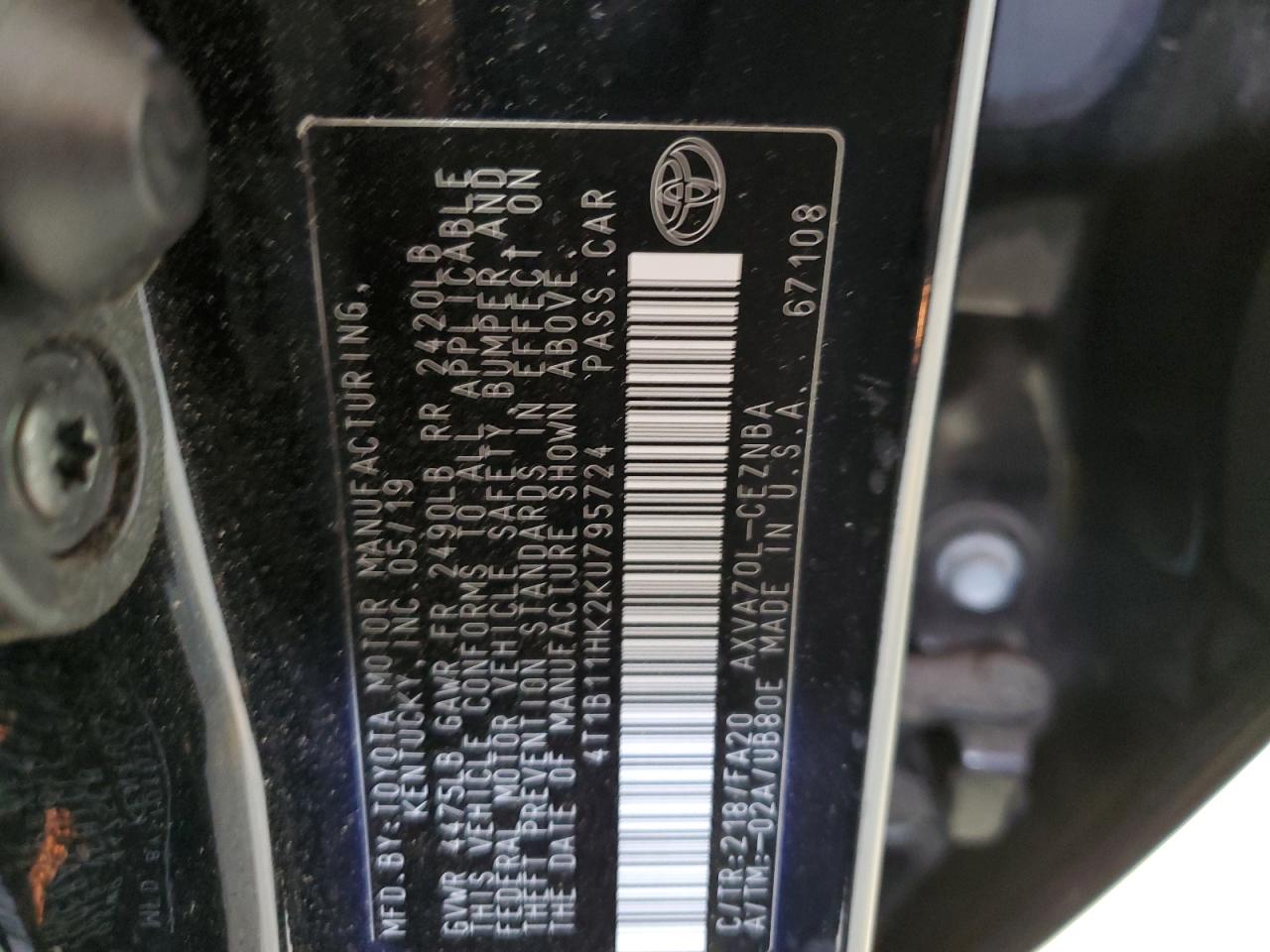 Photo 11 VIN: 4T1B11HK2KU795724 - TOYOTA CAMRY 