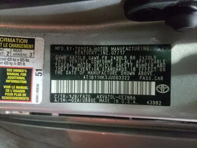 Photo 9 VIN: 4T1B11HK3JU003322 - TOYOTA CAMRY L 