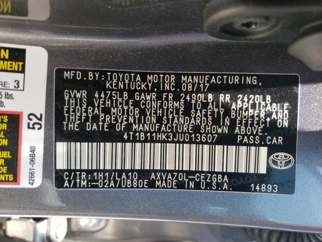 Photo 11 VIN: 4T1B11HK3JU013607 - TOYOTA CAMRY L 