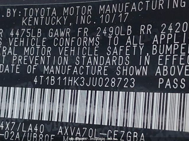 Photo 8 VIN: 4T1B11HK3JU028723 - TOYOTA CAMRY 