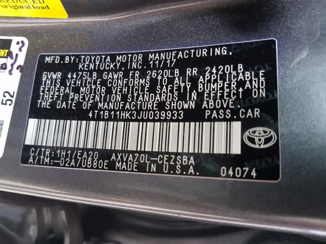 Photo 9 VIN: 4T1B11HK3JU039933 - TOYOTA CAMRY L 