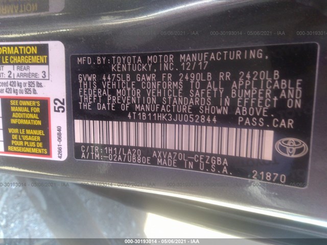 Photo 8 VIN: 4T1B11HK3JU052844 - TOYOTA CAMRY 